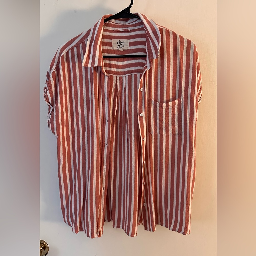 Anne Klein Striped Red and White Button Down Shirt